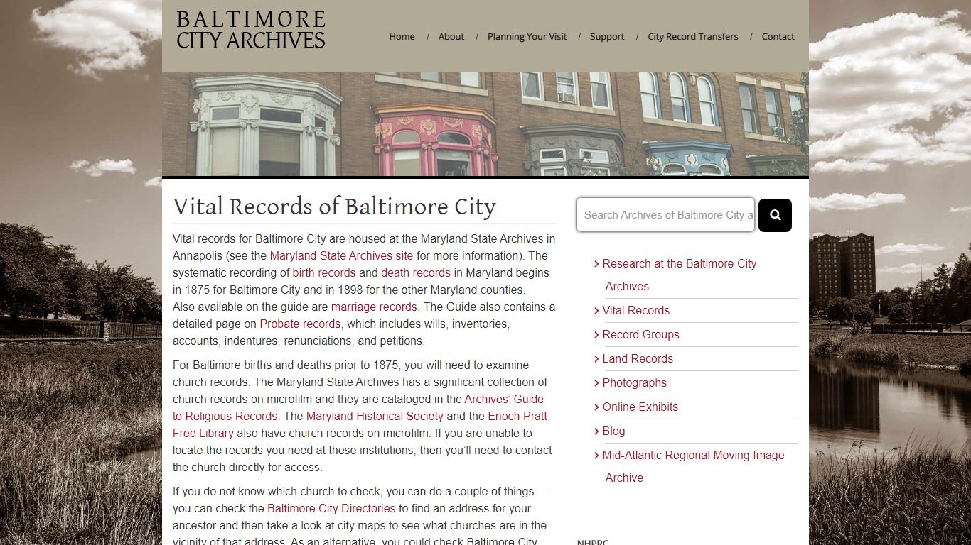 The Baltimore City Archives - Vital Records of Baltimore City